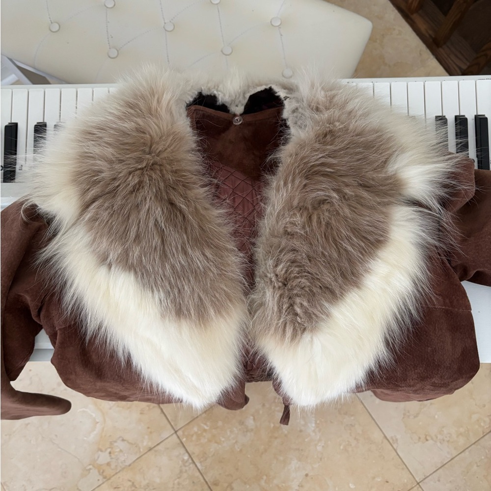 1970 Vintage Suede Elegant Brown Faux Fur Collar Coat - Picture 16 of 16